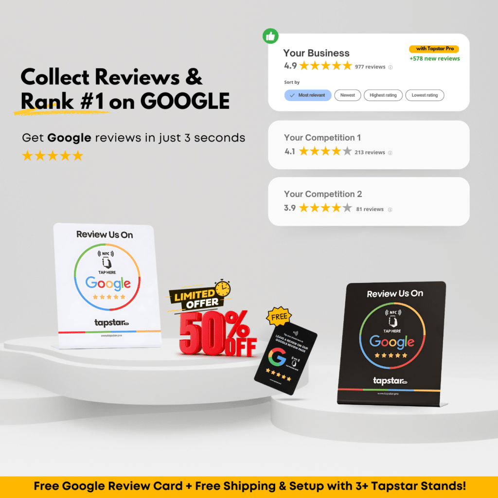 Free Google Review Card + Free Shipping & Setup with 3+ Tapstar Stands!